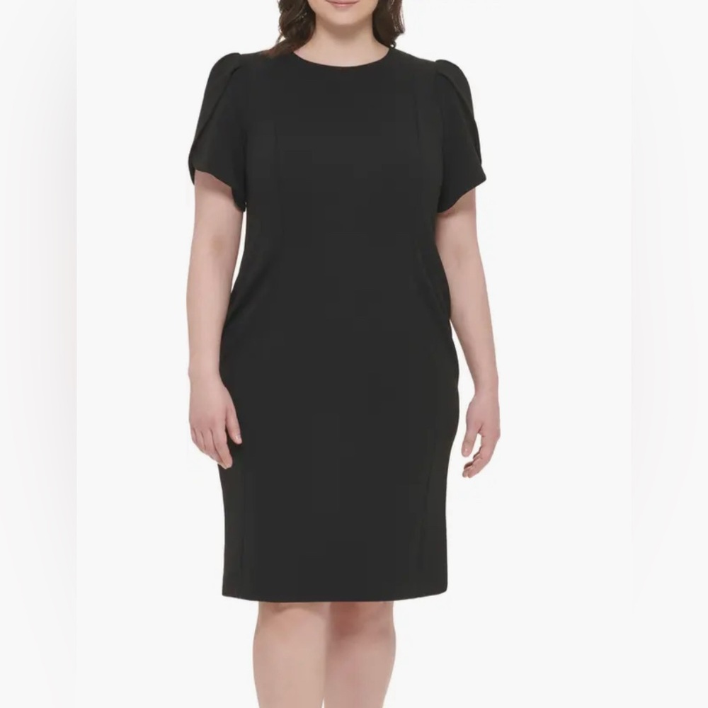 Calvin Klein Black Tulip Sleeve Sheath Dress (Plus)